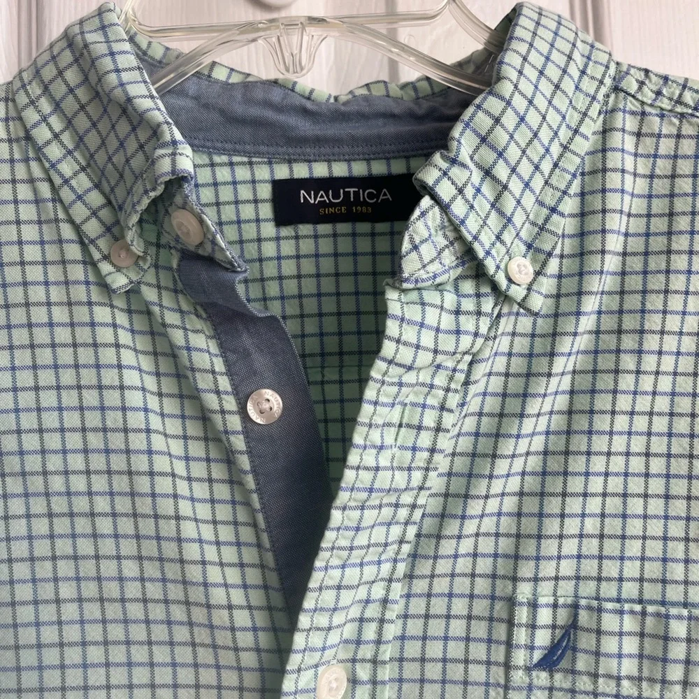 Nautica Long Sleeve Button Down Shirt Mens Medium Green Blue Plaid Check Coastal - Picture 5 of 11